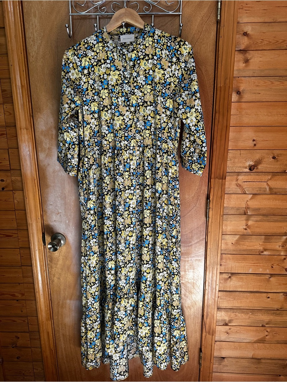 Anthropologie MELLODAY Blue and Yellow Floral High Low Maxi Dress Small EUC - Picture 3 of 9